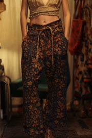 LENA KANTHA TROUSERS BLUE AND BEIJE - sustainably made MOMO NEW YORK sustainable clothing, embroidered slow fashion