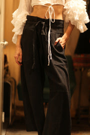 LENA KANTHA TROUSERS CHARCOAL - sustainably made MOMO NEW YORK sustainable clothing, embroidered slow fashion