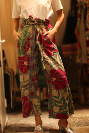 LENA KANTHA TROUSERS CHECKS AND FLOWERS - sustainably made MOMO NEW YORK sustainable clothing, embroidered slow fashion