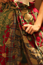 LENA KANTHA TROUSERS CHECKS AND FLOWERS - sustainably made MOMO NEW YORK sustainable clothing, embroidered slow fashion
