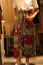 LENA KANTHA TROUSERS CHECKS AND FLOWERS - sustainably made MOMO NEW YORK sustainable clothing, embroidered slow fashion