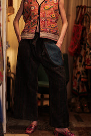 LENA KANTHA TROUSERS DARK BLUE - sustainably made MOMO NEW YORK sustainable clothing, embroidered slow fashion