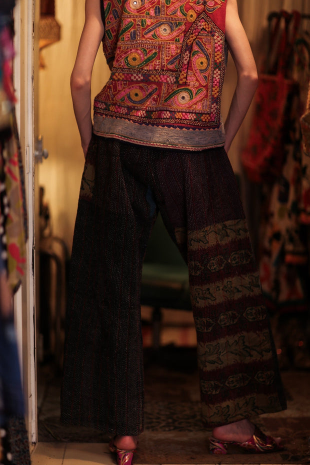 LENA KANTHA TROUSERS DARK BLUE - sustainably made MOMO NEW YORK sustainable clothing, embroidered slow fashion