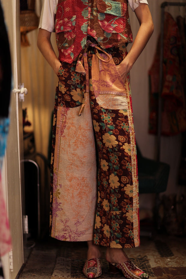 LENA KANTHA TROUSERS FLOWERS PATCHES - sustainably made MOMO NEW YORK sustainable clothing, embroidered slow fashion