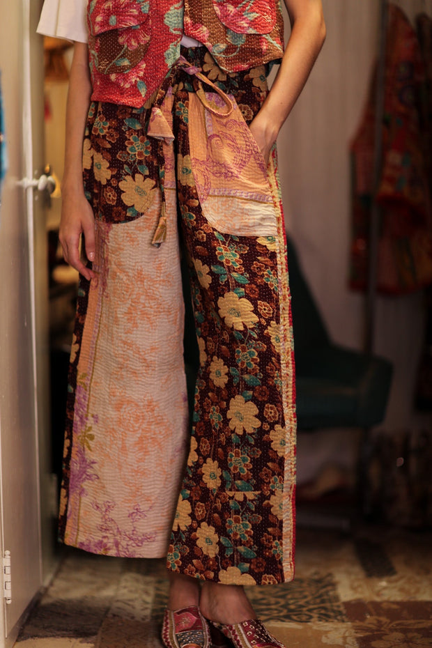 LENA KANTHA TROUSERS FLOWERS PATCHES - sustainably made MOMO NEW YORK sustainable clothing, embroidered slow fashion