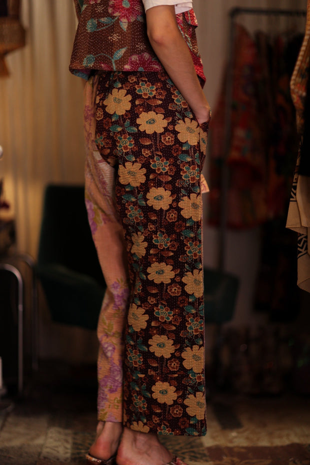 LENA KANTHA TROUSERS FLOWERS PATCHES - sustainably made MOMO NEW YORK sustainable clothing, embroidered slow fashion