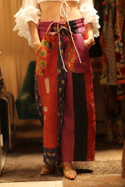 LENA KANTHA TROUSERS FUCHSIA AND FLOWERS - sustainably made MOMO NEW YORK sustainable clothing, embroidered slow fashion