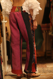 LENA KANTHA TROUSERS FUCHSIA AND FLOWERS - sustainably made MOMO NEW YORK sustainable clothing, embroidered slow fashion