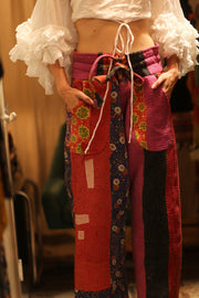 LENA KANTHA TROUSERS FUCHSIA AND FLOWERS - sustainably made MOMO NEW YORK sustainable clothing, embroidered slow fashion