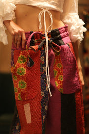 LENA KANTHA TROUSERS FUCHSIA AND FLOWERS - sustainably made MOMO NEW YORK sustainable clothing, embroidered slow fashion