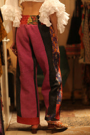 LENA KANTHA TROUSERS FUCHSIA AND FLOWERS - sustainably made MOMO NEW YORK sustainable clothing, embroidered slow fashion