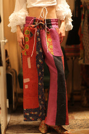 LENA KANTHA TROUSERS FUCHSIA AND FLOWERS - sustainably made MOMO NEW YORK sustainable clothing, embroidered slow fashion