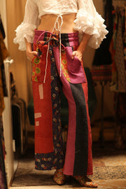 LENA KANTHA TROUSERS FUCHSIA AND FLOWERS - sustainably made MOMO NEW YORK sustainable clothing, embroidered slow fashion