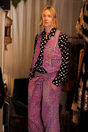 LENA KANTHA TROUSERS LAVENDER FIELD - sustainably made MOMO NEW YORK sustainable clothing, embroidered slow fashion