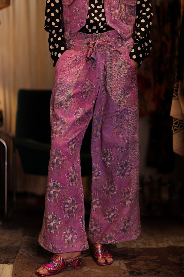 LENA KANTHA TROUSERS LAVENDER FIELD - sustainably made MOMO NEW YORK sustainable clothing, embroidered slow fashion