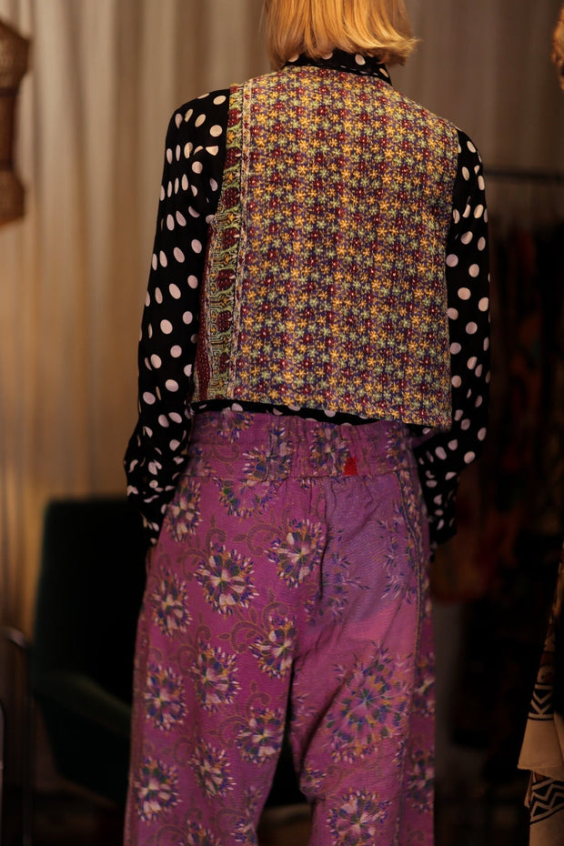 LENA KANTHA TROUSERS LAVENDER FIELD - sustainably made MOMO NEW YORK sustainable clothing, embroidered slow fashion