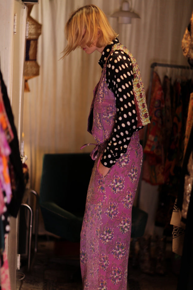 LENA KANTHA TROUSERS LAVENDER FIELD - sustainably made MOMO NEW YORK sustainable clothing, embroidered slow fashion