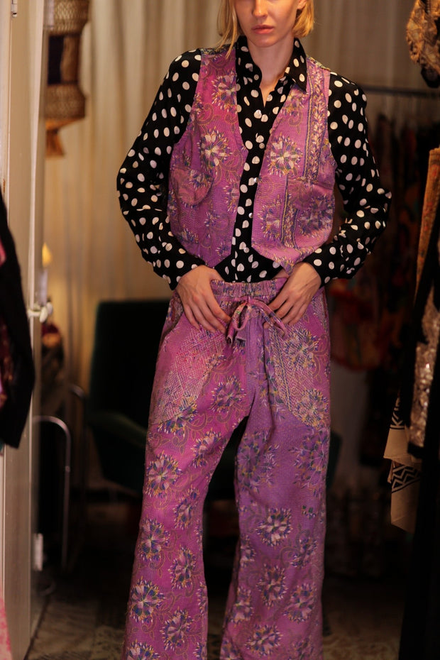 LENA KANTHA TROUSERS LAVENDER FIELD - sustainably made MOMO NEW YORK sustainable clothing, embroidered slow fashion