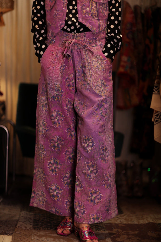 LENA KANTHA TROUSERS LAVENDER FIELD - sustainably made MOMO NEW YORK sustainable clothing, embroidered slow fashion