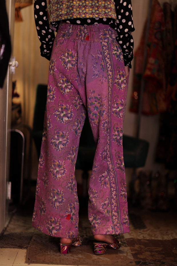 LENA KANTHA TROUSERS LAVENDER FIELD - sustainably made MOMO NEW YORK sustainable clothing, embroidered slow fashion
