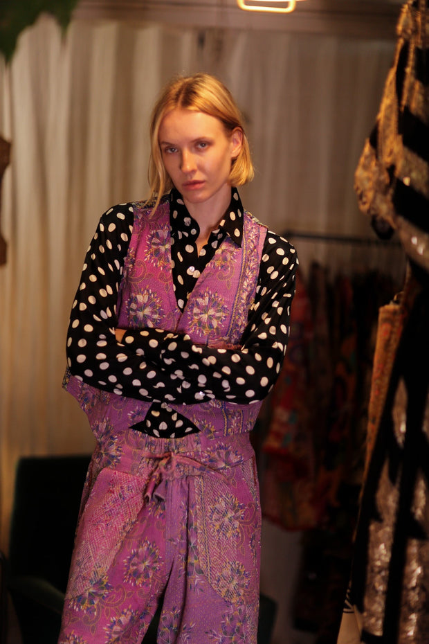 LENA KANTHA TROUSERS LAVENDER FIELD - sustainably made MOMO NEW YORK sustainable clothing, embroidered slow fashion