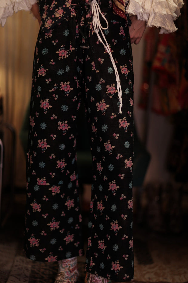 LENA KANTHA TROUSERS MINI BOUQUET - sustainably made MOMO NEW YORK sustainable clothing, embroidered slow fashion