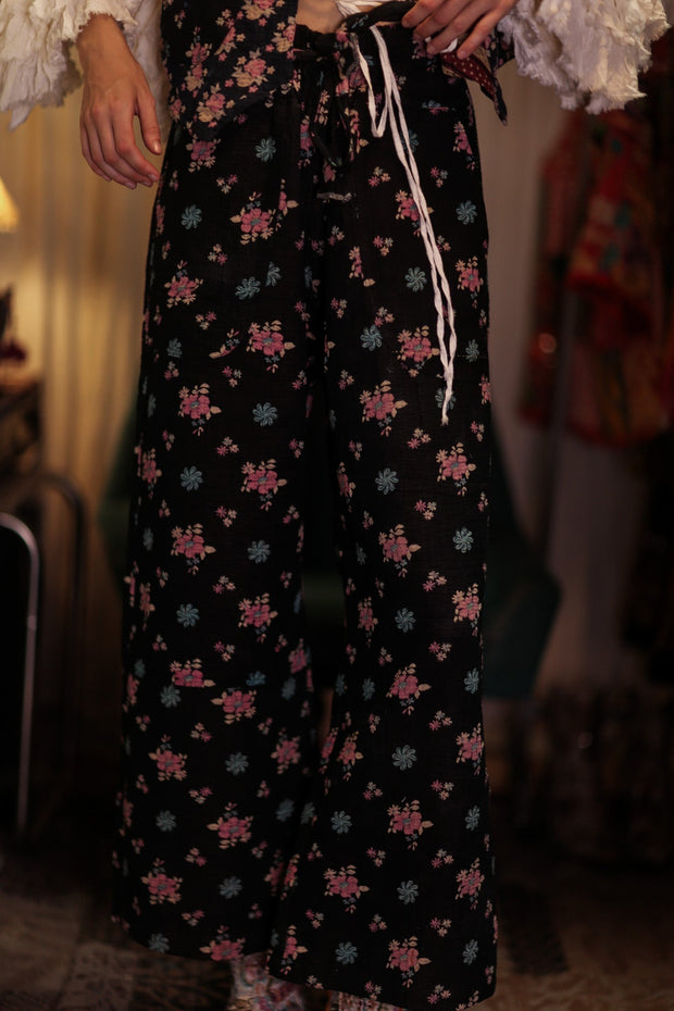 LENA KANTHA TROUSERS MINI BOUQUET - sustainably made MOMO NEW YORK sustainable clothing, embroidered slow fashion
