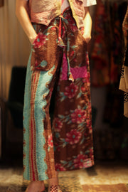 LENA KANTHA TROUSERS MINT CHOCOLATE - sustainably made MOMO NEW YORK sustainable clothing, embroidered slow fashion