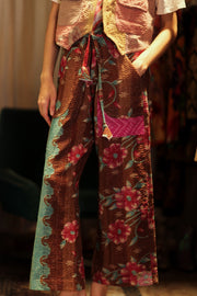 LENA KANTHA TROUSERS MINT CHOCOLATE - sustainably made MOMO NEW YORK sustainable clothing, embroidered slow fashion