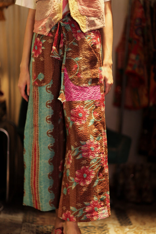 LENA KANTHA TROUSERS MINT CHOCOLATE - sustainably made MOMO NEW YORK sustainable clothing, embroidered slow fashion