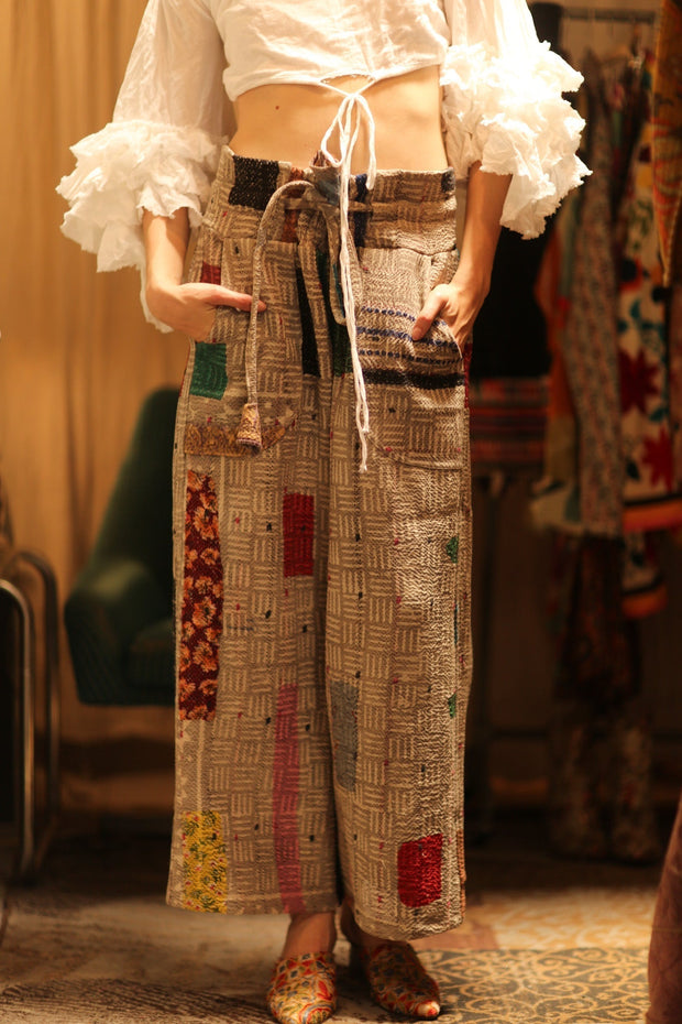 LENA KANTHA TROUSERS MONDRIAN - sustainably made MOMO NEW YORK sustainable clothing, embroidered slow fashion