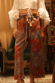 LENA KANTHA TROUSERS ORANGE FLOWERS - sustainably made MOMO NEW YORK sustainable clothing, embroidered slow fashion