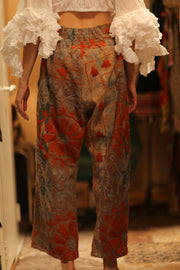LENA KANTHA TROUSERS ORANGE FLOWERS - sustainably made MOMO NEW YORK sustainable clothing, embroidered slow fashion