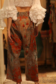LENA KANTHA TROUSERS ORANGE FLOWERS - sustainably made MOMO NEW YORK sustainable clothing, embroidered slow fashion