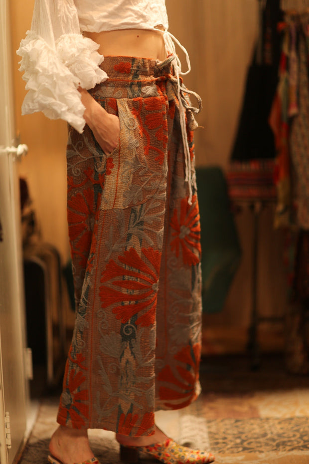 LENA KANTHA TROUSERS ORANGE FLOWERS - sustainably made MOMO NEW YORK sustainable clothing, embroidered slow fashion