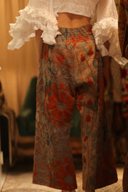 LENA KANTHA TROUSERS ORANGE FLOWERS - sustainably made MOMO NEW YORK sustainable clothing, embroidered slow fashion