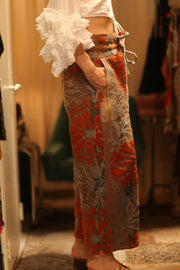 LENA KANTHA TROUSERS ORANGE FLOWERS - sustainably made MOMO NEW YORK sustainable clothing, embroidered slow fashion