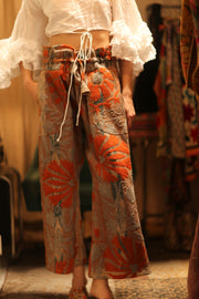 LENA KANTHA TROUSERS ORANGE FLOWERS - sustainably made MOMO NEW YORK sustainable clothing, embroidered slow fashion