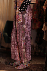 LENA KANTHA TROUSERS PURPLE PATTERN - sustainably made MOMO NEW YORK sustainable clothing, embroidered slow fashion