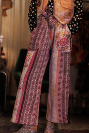 LENA KANTHA TROUSERS PURPLE PATTERN - sustainably made MOMO NEW YORK sustainable clothing, embroidered slow fashion