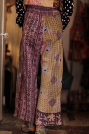 LENA KANTHA TROUSERS PURPLE PATTERN - sustainably made MOMO NEW YORK sustainable clothing, embroidered slow fashion