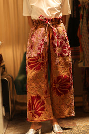 LENA KANTHA TROUSERS RED FLOWERS - sustainably made MOMO NEW YORK sustainable clothing, embroidered slow fashion