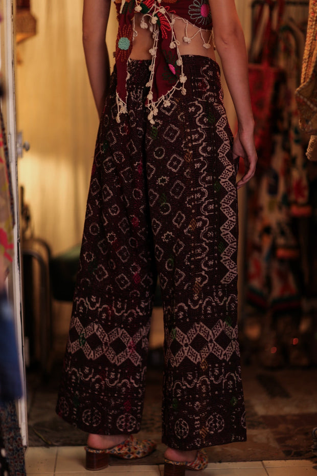 LENA KANTHA TROUSERS RED WINE - sustainably made MOMO NEW YORK sustainable clothing, embroidered slow fashion