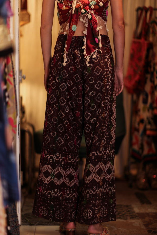 LENA KANTHA TROUSERS RED WINE - sustainably made MOMO NEW YORK sustainable clothing, embroidered slow fashion