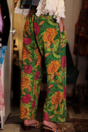 LENA KANTHA TROUSERS SALAD - sustainably made MOMO NEW YORK sustainable clothing, embroidered slow fashion