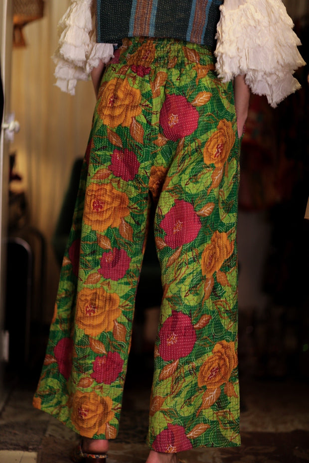 LENA KANTHA TROUSERS SALAD - sustainably made MOMO NEW YORK sustainable clothing, embroidered slow fashion