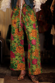 LENA KANTHA TROUSERS SALAD - sustainably made MOMO NEW YORK sustainable clothing, embroidered slow fashion