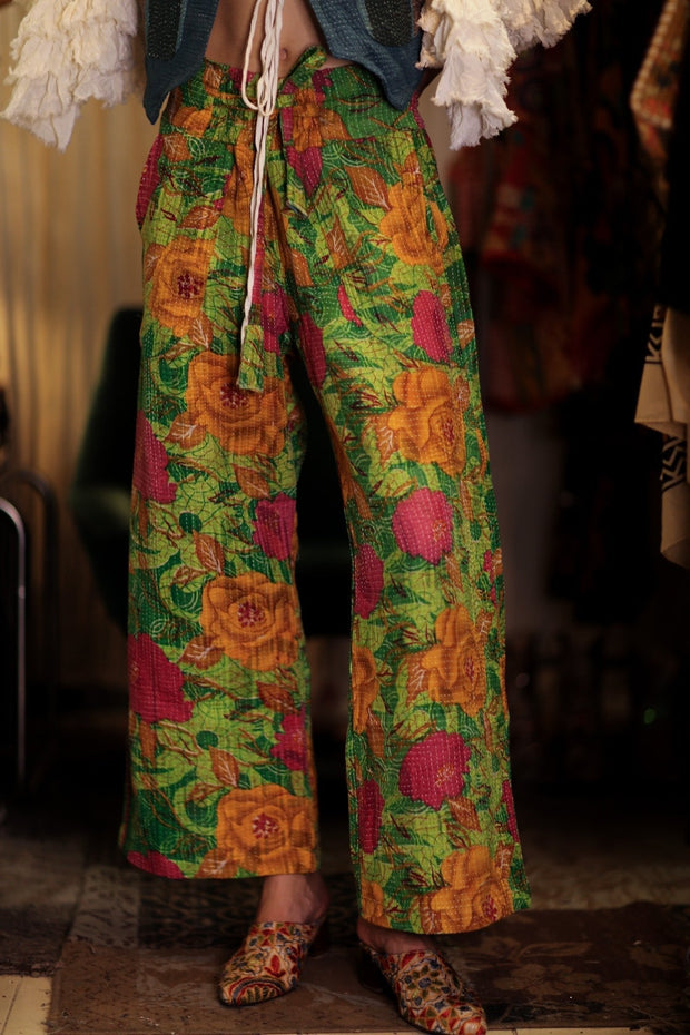 LENA KANTHA TROUSERS SALAD - sustainably made MOMO NEW YORK sustainable clothing, embroidered slow fashion