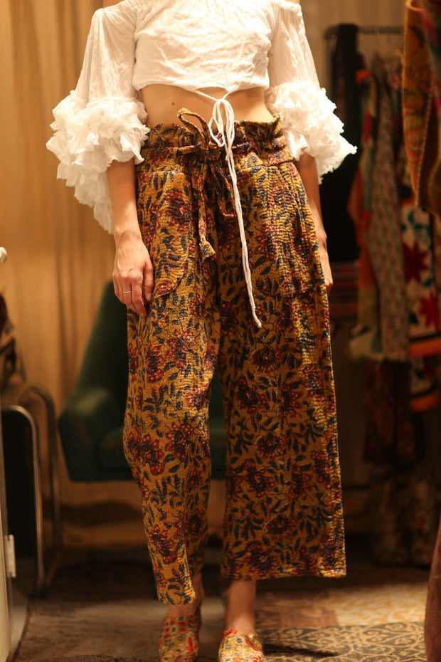 LENA KANTHA TROUSERS YELLOW - sustainably made MOMO NEW YORK sustainable clothing, embroidered slow fashion