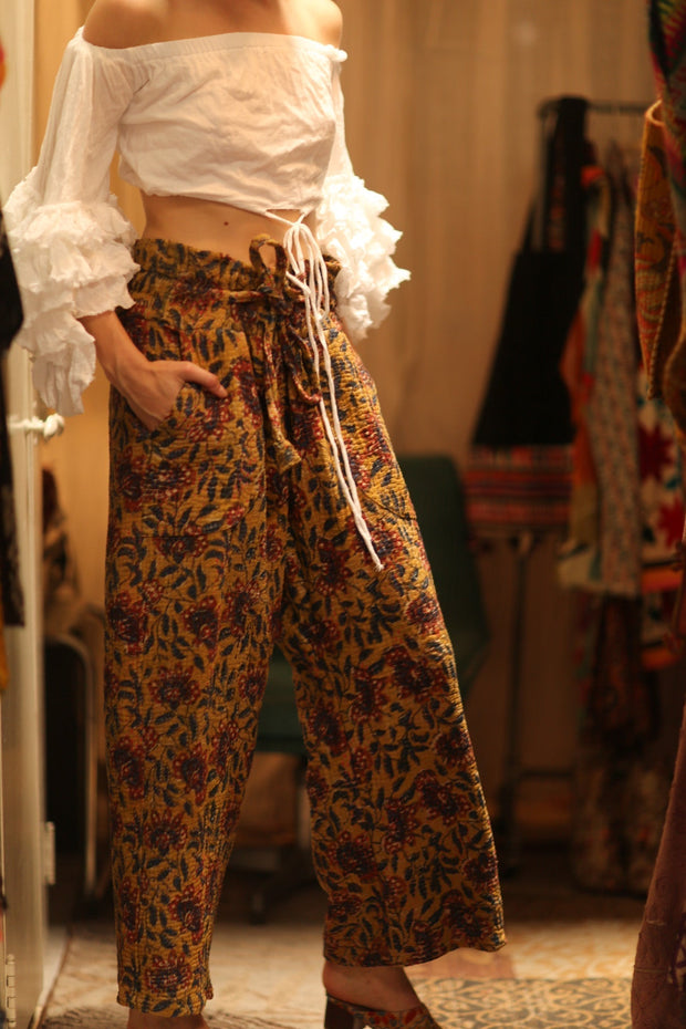 LENA KANTHA TROUSERS YELLOW - sustainably made MOMO NEW YORK sustainable clothing, embroidered slow fashion